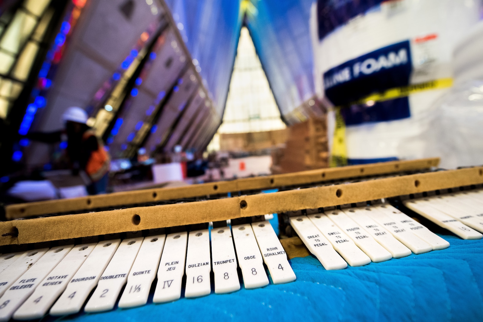 Disassembled components from the organ sit ready for storage May 11, 2020, while extensive renovations take place at the U.S. Air Force Academy Cadet Chapel in Colorado Springs, Colorado.