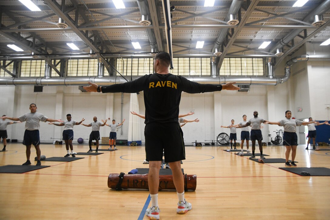Staff Sgt. Cody Manahan, 816th Security Forces Squadron executive aircraft security member and primary instructor, leads an exercise during Fly-Away Security Team training, nicknamed “Pre-Raven,” at Joint Base Andrews, Md., Aug. 14, 2020.