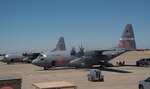 Modular Airborne Fire Fighting System-equipped C-130 planes, MAFFS 2, assigned to 302nd Airlift Wing, Peterson Air Force Base, Colorado, and MAFFS 8, assigned to 152nd Airlift Wing, Reno, Nevada, are mission-ready at McClellan Airbase, Sacramento, California, July 31, 2020. The MAFFS units were activated to support wildfire suppression efforts in California.