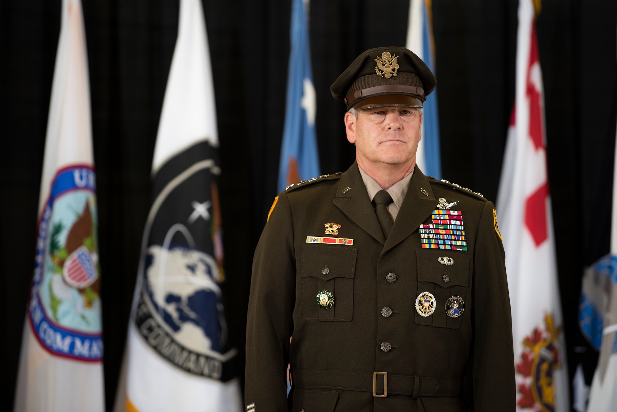 GEN James Dickinson, newly appointed commander U.S. Space Command addresses the attendees of the USSPACECOM Change of Command ceremony.