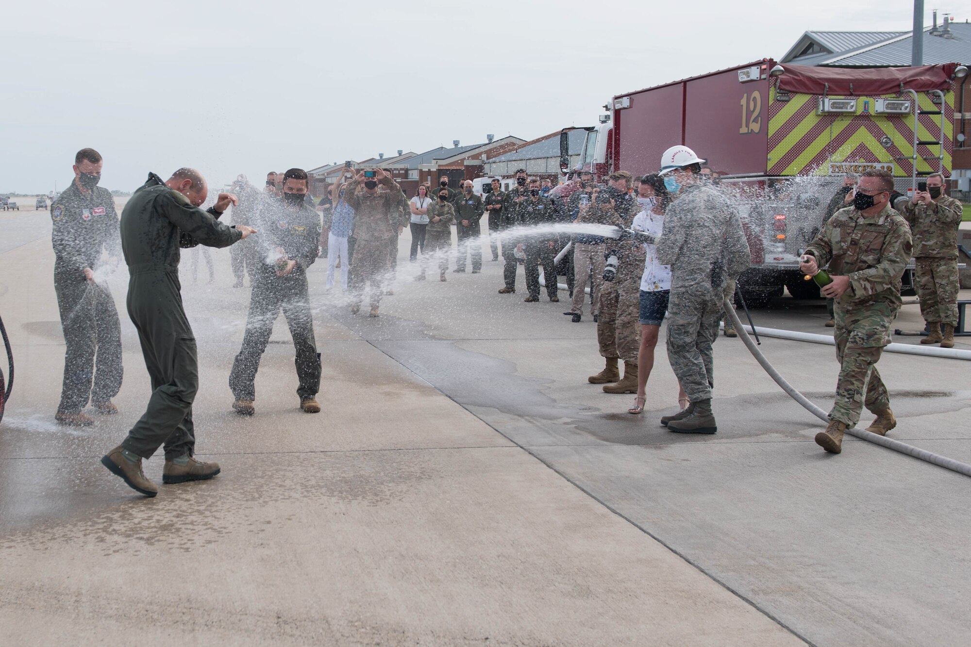 Spraying with fire hose