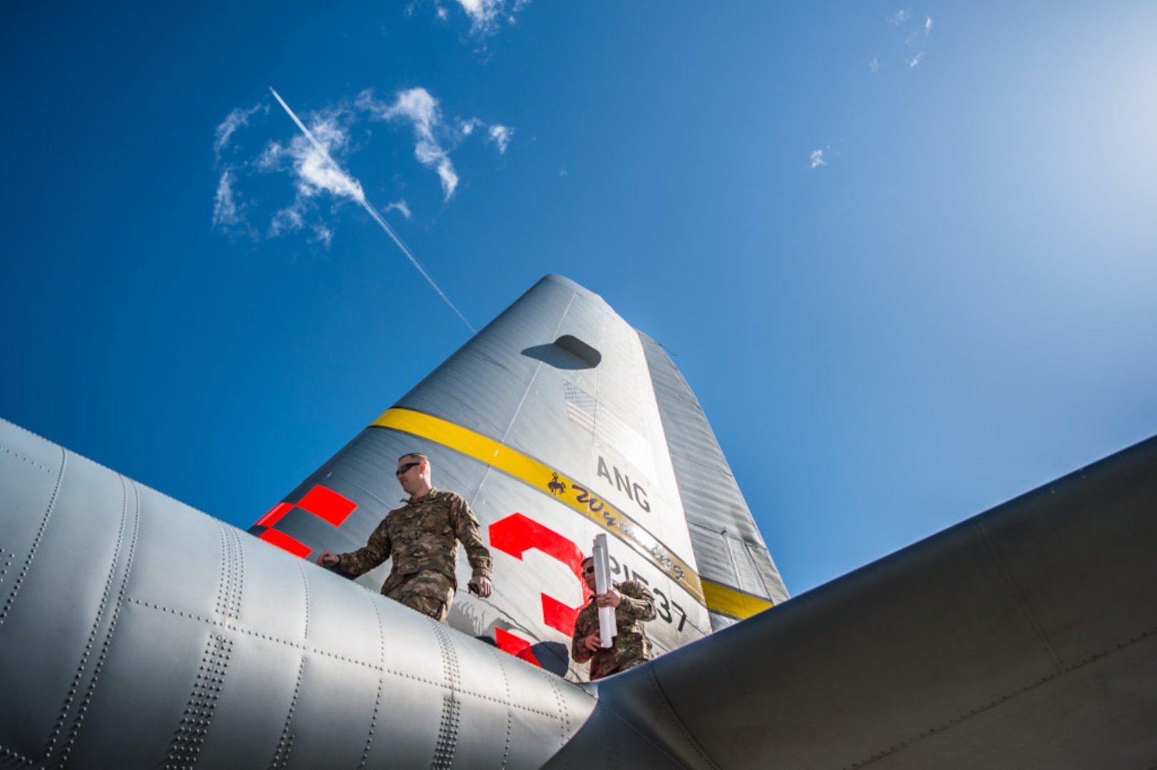 The Wyoming National Guard's 153rd Airlift Wing sent two C-130 aircraft to California to help suppress the wildfires plaguing the state. The aircraft were equipped with the MAFFS firefighting system.