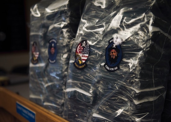 2,000 face coverings sport the 428th Fighter Squadron’s famous “Buccaneers” patch at the Mountain Home School District Office, Aug. 6, 2020, in Mountain Home, Idaho. The 428th FS distributed 2,000 face coverings and 180 face shields to aid the MHSD’s battle against COVID-19. (U.S. Air Force photo by Airman 1st Class Gary Hilton)