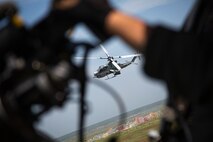 An AH-1Z Viper with Marine Light Attack Helicopter Squadron 269 flies over Marine Corps Base Camp Lejeune, North Carolina, July 31, 2020. HMLA-269 practiced close air support and aerial surveillance to maintain mission readiness. (U.S. Marine Corps photo by Cpl. Cody Rowe)