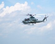 An AH-1Z Viper with Marine Light Attack Helicopter Squadron 269 flies over Marine Corps Base Camp Lejeune, North Carolina, July 31, 2020. HMLA-269 practiced close air support and aerial surveillance to maintain mission readiness. (U.S. Marine Corps photo by Cpl. Cody Rowe)