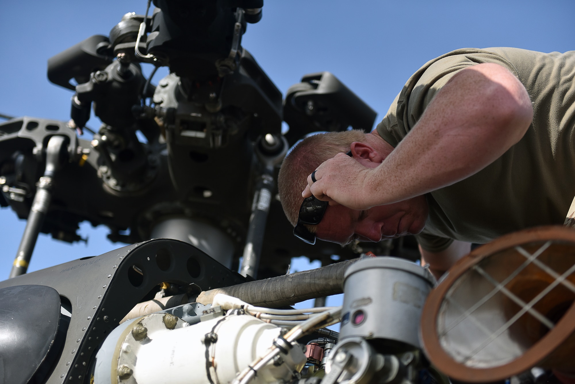 U.S. Army Chief Warrant Officer 2 Kristopher Pinson, a pilot assigned to the 1st Battalion 228th Aviation Regiment Air Ambulance Detachment at Joint Task Force-Bravo, conducts a pre-flight inspection prior to a medical evacuation training exercise at Soto Cano Air Base, Honduras July 31, 2020. The aeromedical teams pride themselves on how quickly they are able to launch in a time of emergency.