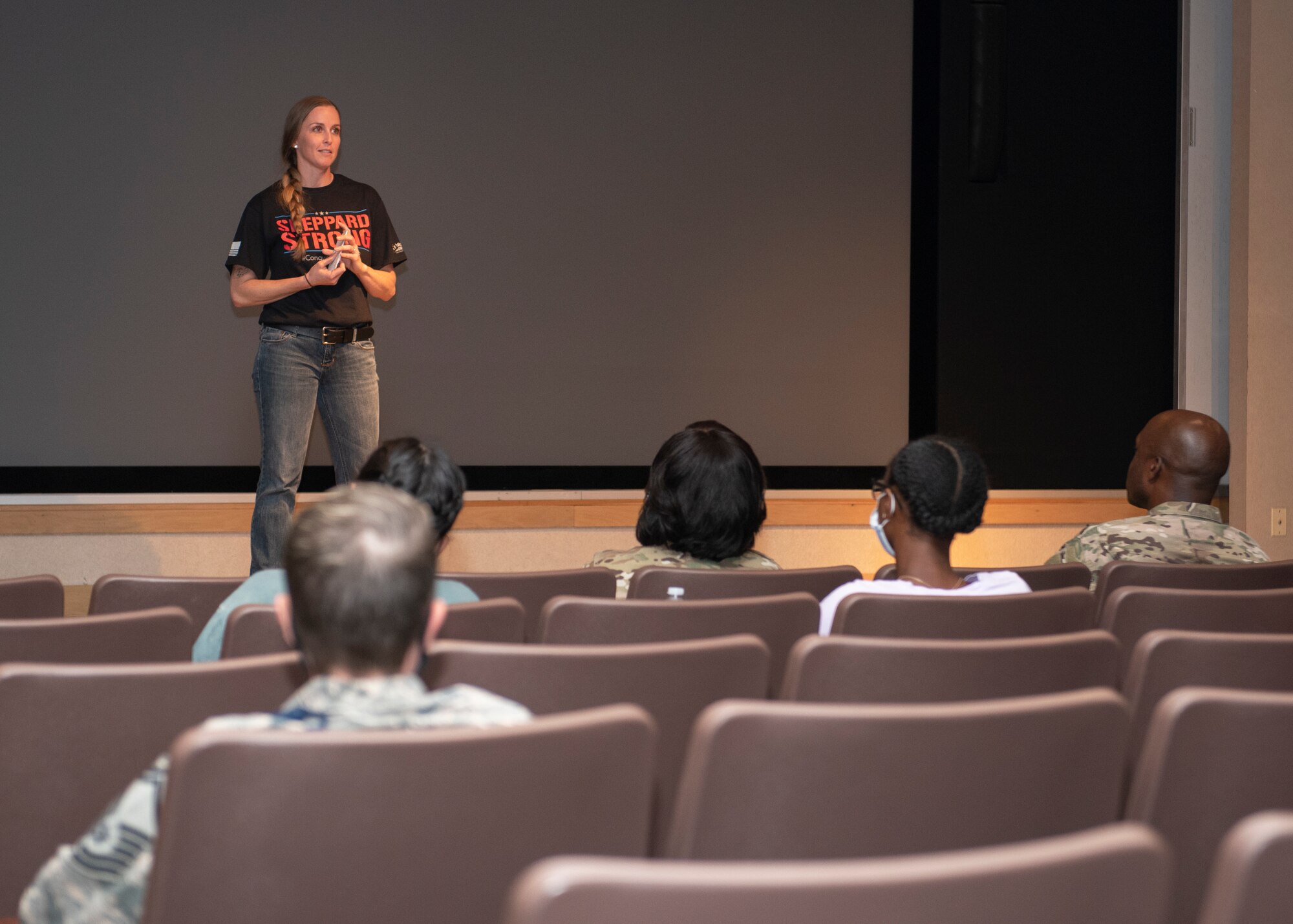 Master Sgt. Sarah Cawrse, 82nd Training Wing protocol, speaks at the first Women Inspiring the Next Generation’s Successes (WINGS) meeting at Sheppard Air Force Base, Texas, August 12, 2020. WINGS encourages everyone to open themselves up to new perspectives, which encourages growth in a safe environment. This organization is open to everyone, however, it targets young officer and enlisted females including Airmen in Training. (U.S. Air Force photo by Senior Airman Pedro Tenorio)