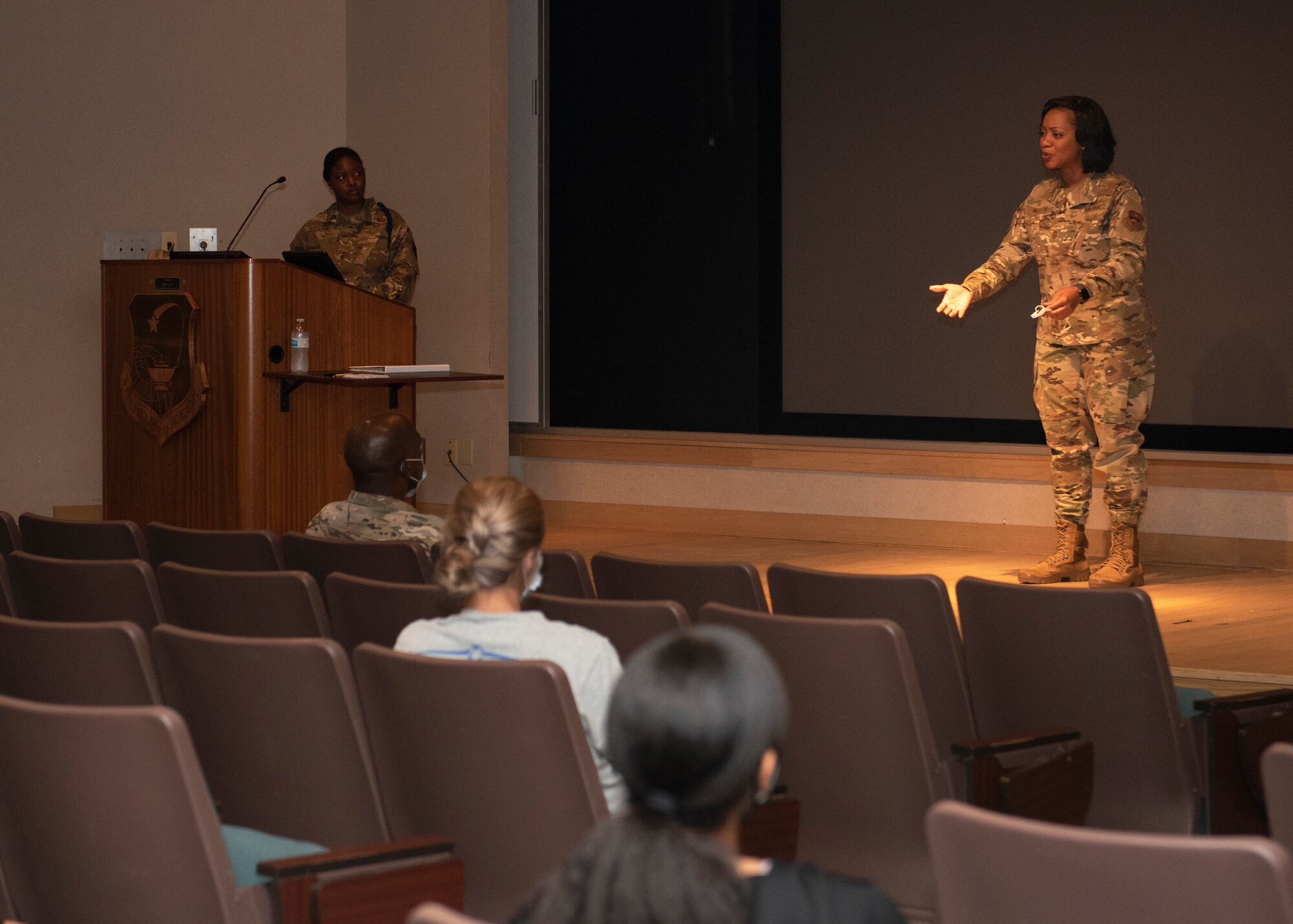 Chief Master Sgt. Diena Mosely, 82nd Training Wing command chief, speaks at the Women Inspiring the Next Generation’s Successes (WINGS) meeting at Sheppard Air Force Base, Texas, August 12, 2020. Mosely and Brig. Gen. Kenyon Bell, 82nd TRW commander, helped kick off the WINGS group’s meeting and talked about how they were glad this new group opened up on Sheppard. (U.S. Air Force photo by Senior Airman Pedro Tenorio)