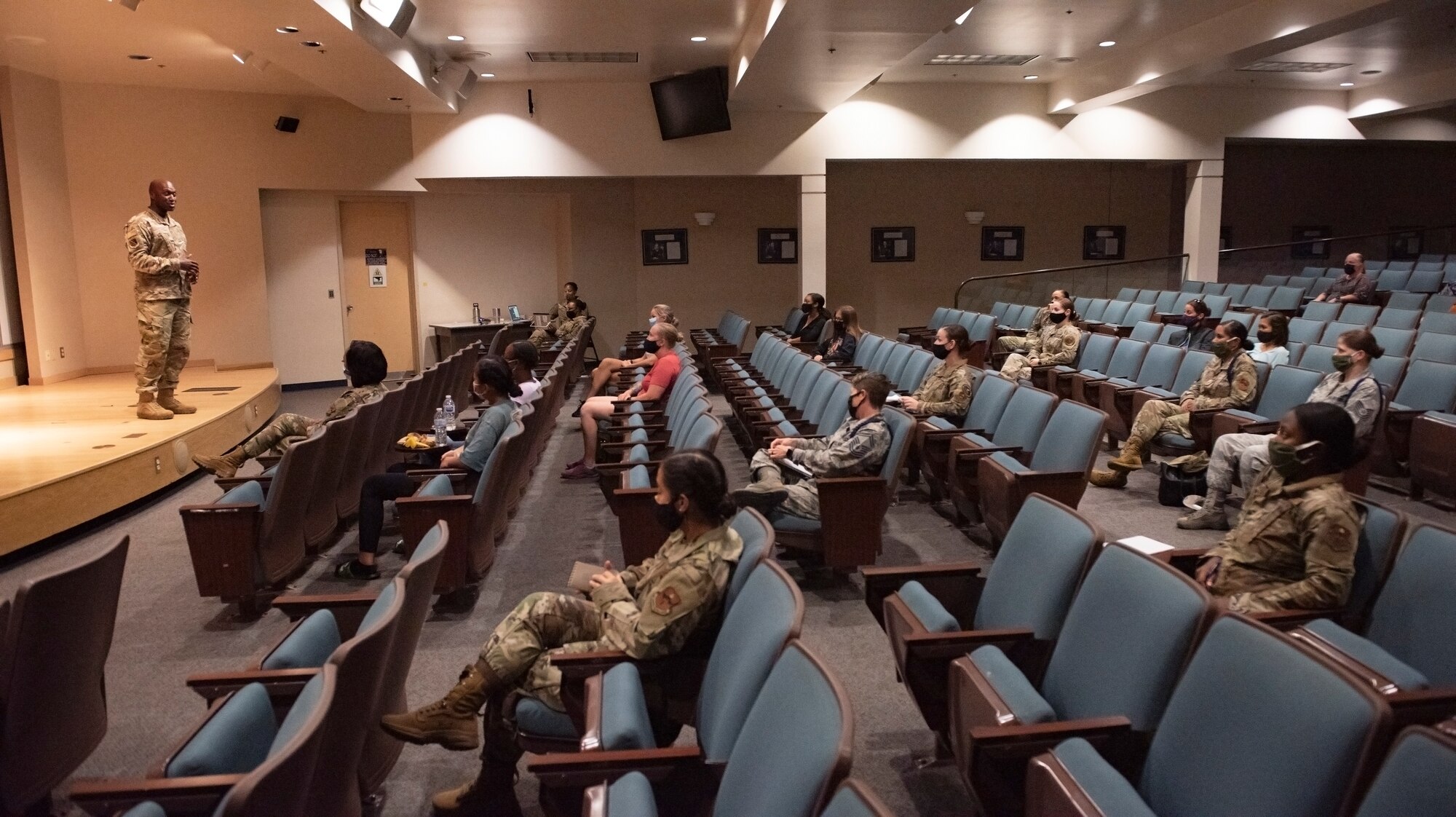 Master Sgt. Sarah Cawrse, 82nd Training Wing protocol, speaks at the first Women Inspiring the Next Generation’s Successes (WINGS) meeting at Sheppard Air Force Base, Texas, August 12, 2020. WINGS encourages everyone to open themselves up to new perspectives, which encourages growth in a safe environment. This organization is open to everyone, however, it targets young officer and enlisted females including Airmen in Training. (U.S. Air Force photo by Senior Airman Pedro Tenorio)