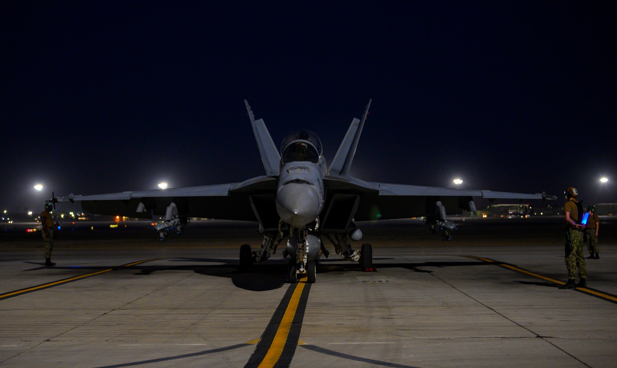 Aircraft sits on the flight line.