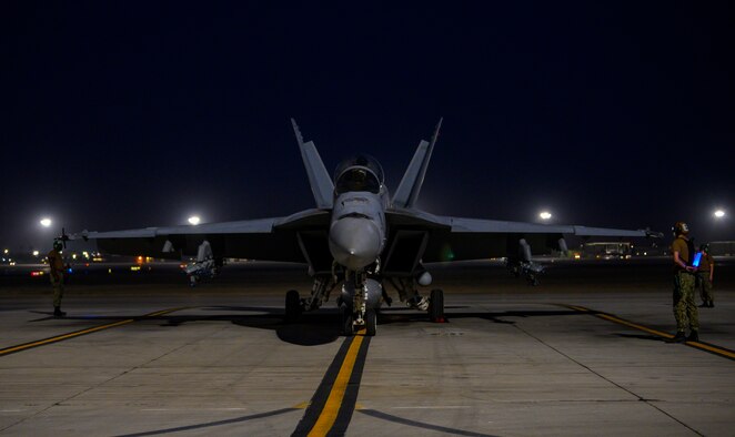 Aircraft sits on the flight line.
