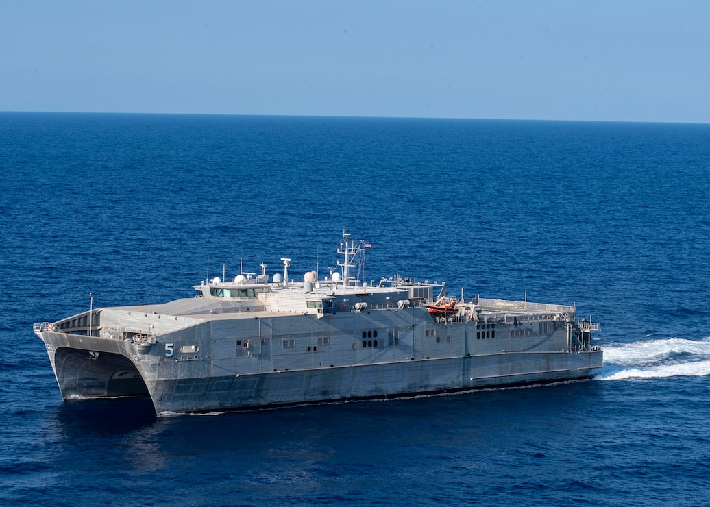 USNS Trenton (T-EPF 5) transits the Mediterranean Sea.