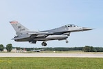 An F-16 Fighting Falcon from the Wisconsin National Guard’s 115th Fighter Wing lands at Volk Field, Wisconsin, during the two-week Northern Lightning training exercise, which ended Aug. 21, 2020.