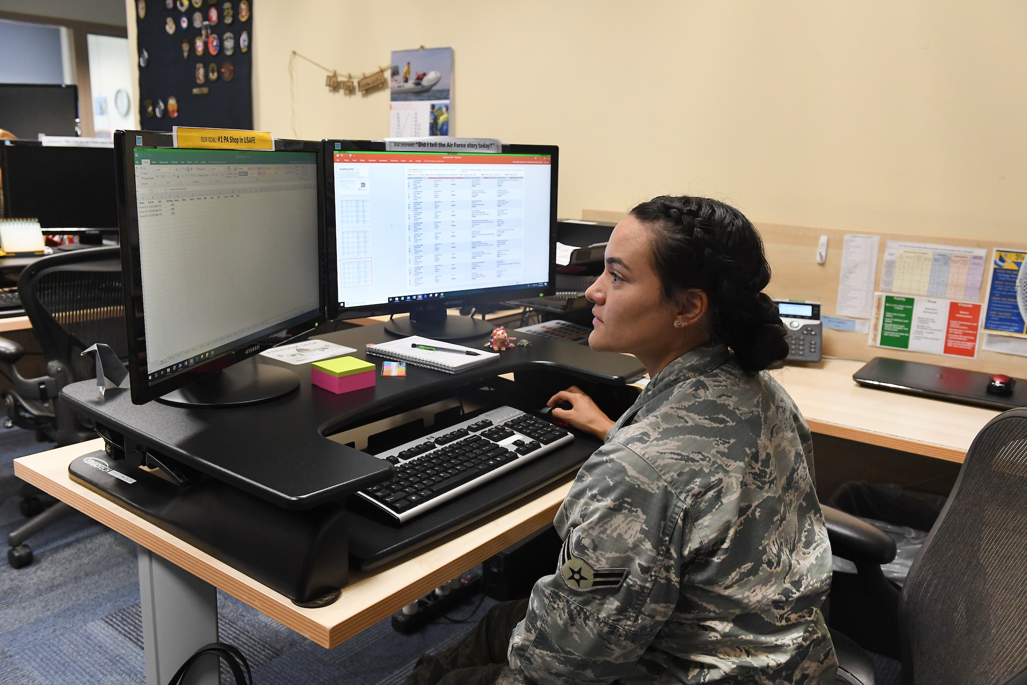 Airman 1st Class Ericka Woolever, 31st Fighter Wing Public Affairs photojournalist, organizes dining facility meal requests into a spreadsheet at Aviano Air Base, Italy, Aug. 20, 2020. Volunteers at Aviano are working together to provide meals from the dining facility and groceries from the Commissary to service members throughout Aviano, who are on a 14-day Restriction of Movement order. (U.S. Air Force photo by Staff Sgt. Valerie Halbert)