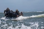 U.S. Marines with 2nd and 6th Air Naval Gun Fire Liaison Company and French Marines with 3rd Marine Artillery Regiment conduct Zodiac familiarization training as part of Burmese Chase at Camp Lejeune, N.C., May 18, 2019. Burmese Chase is an annual U.S. led multi-lateral exercise that includes training on fast-roping, naval gunfire and parachute employment with participating NATO allies. The exercise helps strengthen allied nations’ security as well as enhances joint interoperability between NATO members. (U.S. Marine Corps photo by Cpl. Austin Livingston)