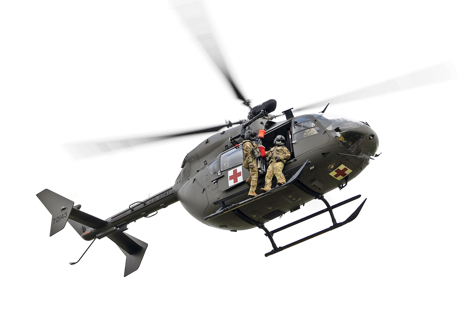 Louisiana National Guard members from the Det 1, Delta Company, 2-151st Aviation Regiment conduct recertification training on an LUH-72 Lakota hoist system at Hammond Regional Airport Aug. 25, 2020. The Guard is preparing to respond to Hurricane Laura.