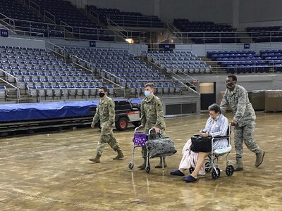 Louisiana National Guard Soldiers and Airmen assist citizens in Southwest Louisiana at the Burton Coliseum in Lake Charles before landfall of Hurricane Laura Aug. 26-27, 2020. More than 3,000 members of the Louisiana Guard were involved in response efforts.