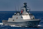 MEDITERRANEAN SEA (Aug. 26, 2020) The Arleigh Burke-class guided-missile destroyer USS Winston S. Churchill (DDG 81), not pictured, executes a passing exercise with Turkish Navy frigates TCG Barbaros (F-244) , not pictured, and Burgazada (F-513) in the Mediterranean Sea, Aug. 26, 2020. Winston S. Churchill is deployed to the U.S. 6th Fleet area of operations in support of regional allies and partners and U.S. national security interests in Europe and Africa.