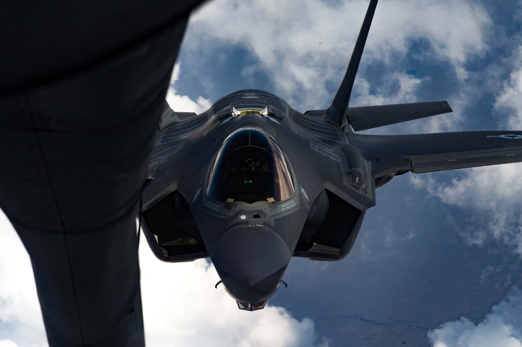 An F-35A Lightning II pilot with the 56th Operations Group prepares to refuel over southern Idaho on August 18, 2020.