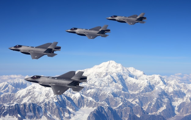A picture of F-35s flying.