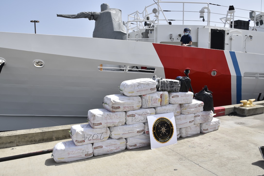 The crew of the Coast Guard Cutter Joseph Napier (WPC-1115) transferred custody of two smugglers and offloaded 430 kilograms of cocaine and at Sector San Juan Aug. 5, 2020, which have a wholesale value of more than $12 million.  The Coast Guard Cutter Richard Dixon (WPC-1113) apprehended two smugglers and seized 21 bales of cocaine after interdicting a go-fast vessel in the Caribbean Sea Aug. 2, 2020. The interdiction was the result of multi-agency efforts in support of U.S. Southern Command's enhanced counter-narcotics operations in the Western Hemisphere, the Organized Crime Drug Enforcement Task Force (OCDETF) program and the Caribbean Corridor Strike Force (CCSF).