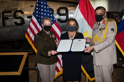 Maj. Gen. Tracy R. Norris, the adjutant general of Texas, after the signing of a proclamation honoring the inception of the Texas National Guard's partnership with the Arab Republic of Egypt at Camp Mabry in Austin, Texas, Aug. 24, 2020. Norris was joined by Texas Secretary of State Ruth Hughs and Maj. Gen. Abdelraouf A. Moussa, the defense attache of the Arab Republic of Egypt to the United States.