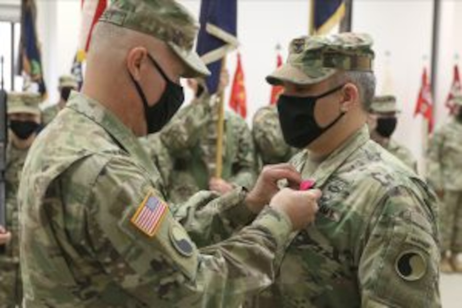 Maj. Gen. John M. Epperly, commander of the 29th Infantry Division, recognizes Col. Joseph A. DiNonno for his successful tour of duty as commander Staunton-based 116th Infantry Brigade Combat Team.