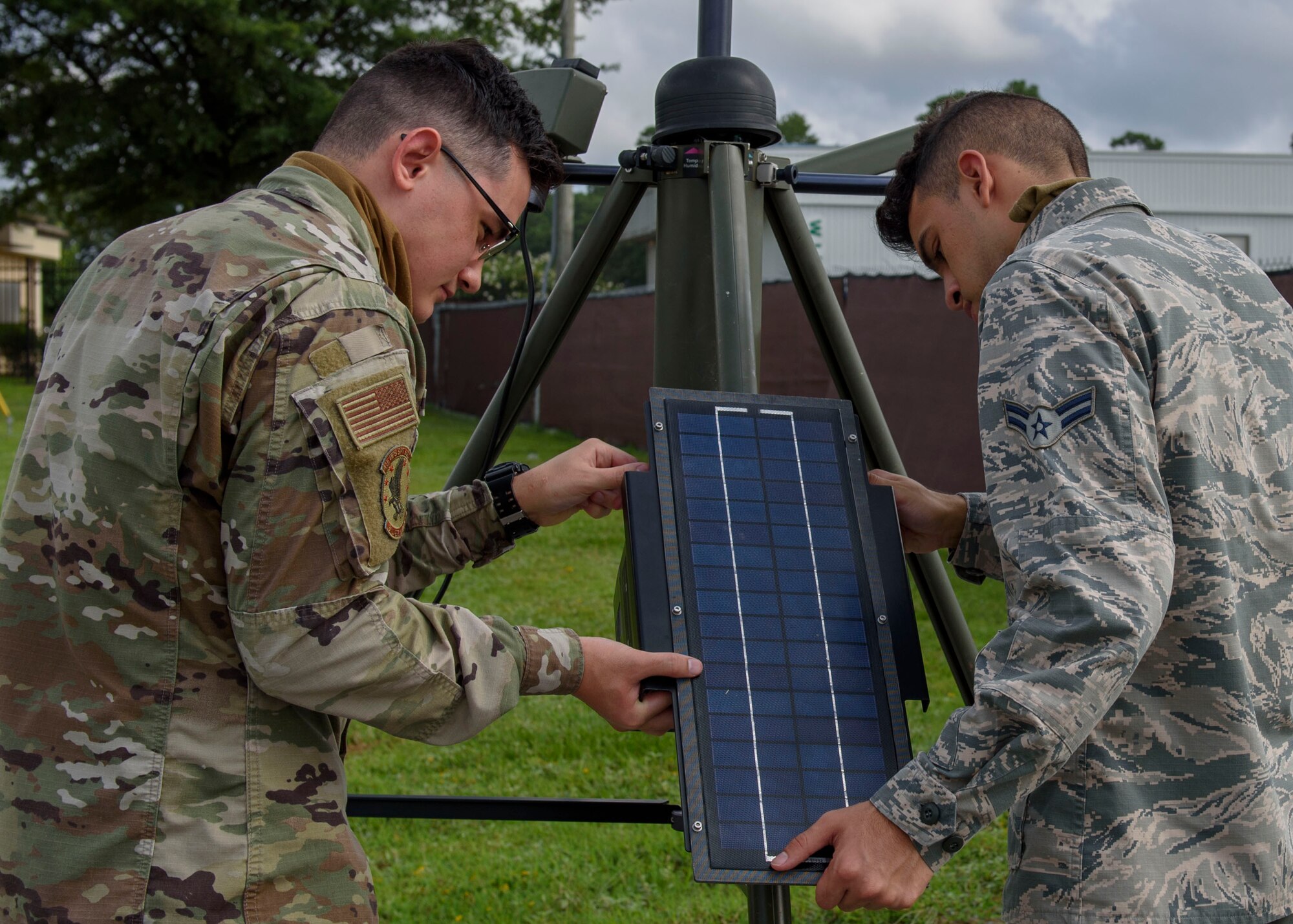 Airman from the 4th Operations Support Squadron weather flight setup a Tactical Meteorological Observation System (TMQ-53) at Seymour Johnson Air Force Base, North Carolina, Aug. 13, 2020.