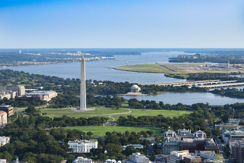 A scene of District of Columbia is captured during a female-led flyover, Aug. 26, 2020.