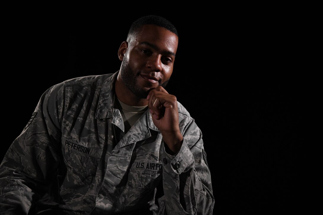 Staff Sgt. Jarrod Peterson, a 72nd Test and Evaluation Squadron software engineer, poses for a photo, July 8, 2020, at Whiteman Air Force Base, Missouri. Peterson, who is an Airman passionate to initiate change within his community, develops and maintains software for training modules in the Air Force. (U.S. Air Force photo by Staff Sgt. Sadie Colbert)