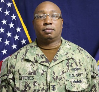 Official photo Master Chief Petty Officer Germaine Jefferies, command master chief, Naval Computer and Telecommunications Station Bahrain.