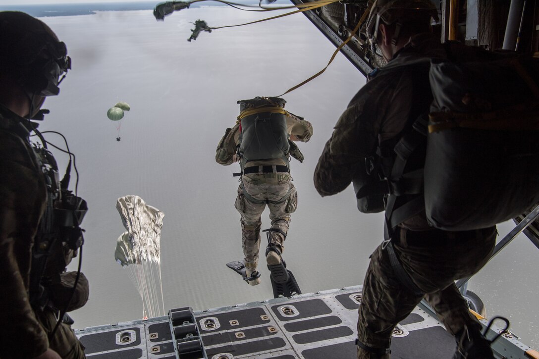 Special Tactics operators conduct static line jump training