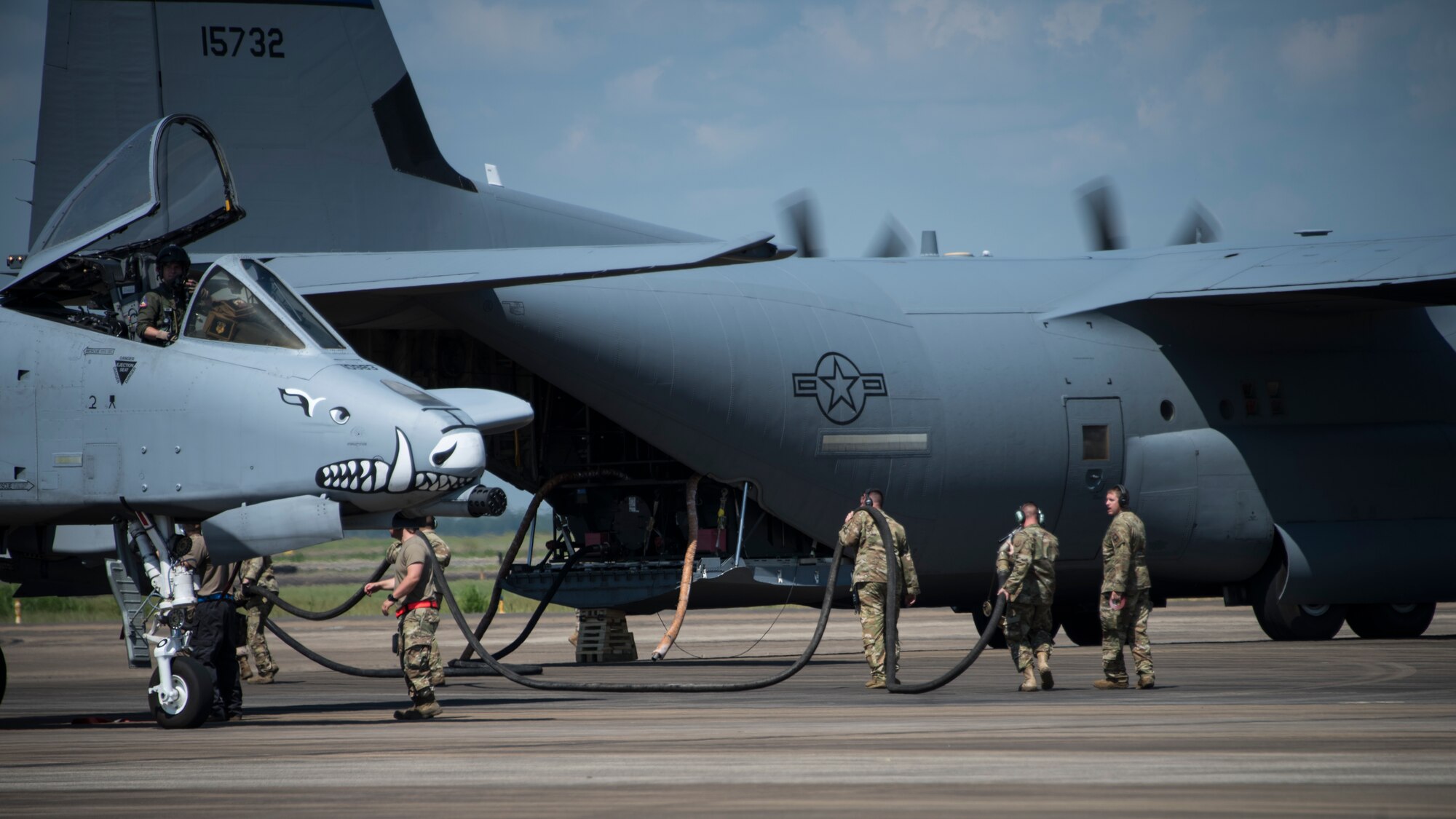 A photo of Airmen refueling an A-10