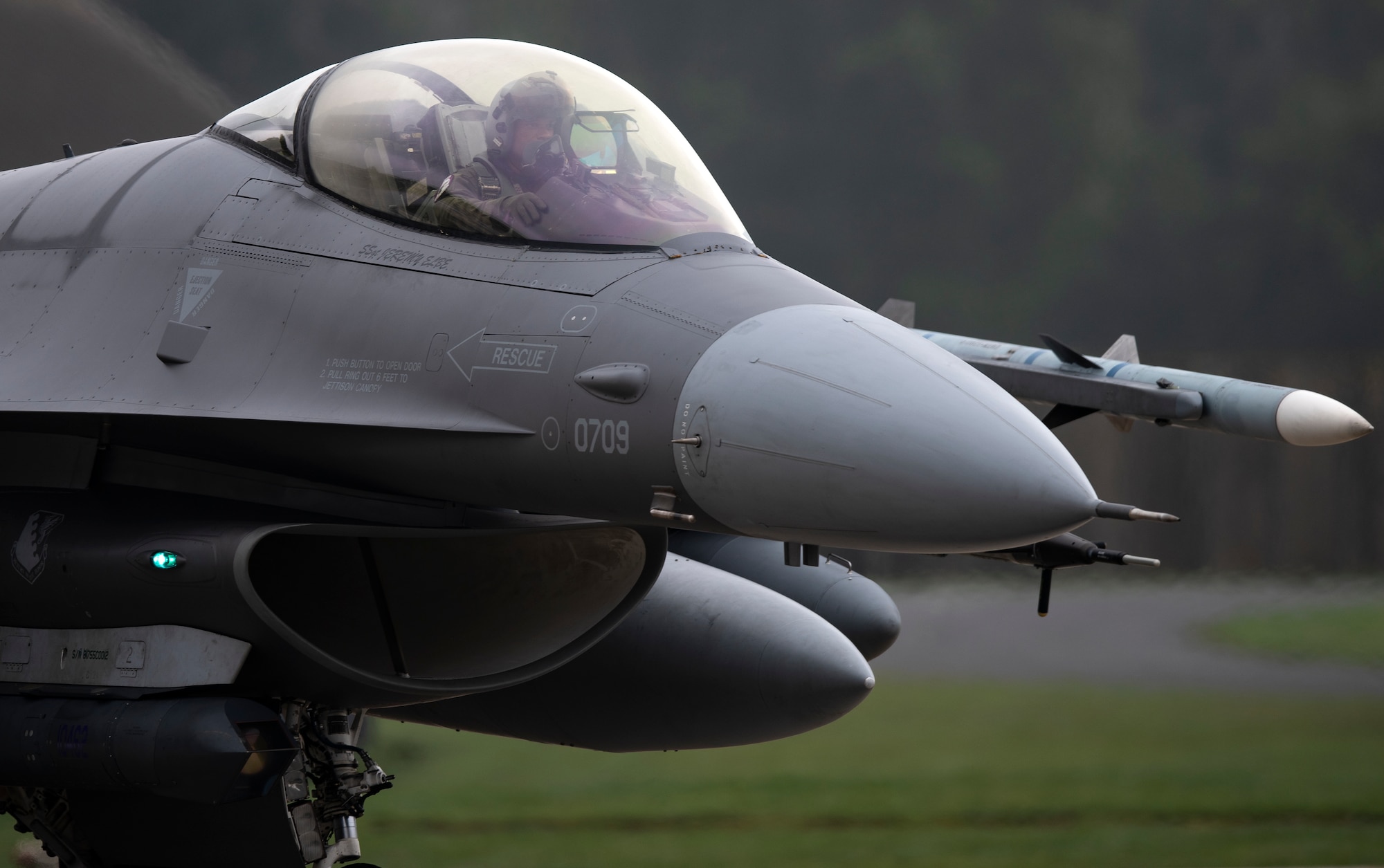 A U.S. Air Force F-16 Fighting Falcon, assigned to the 510th Fighter Squadron, Aviano Air Base, Italy, arrives at Royal Air Force Lakenheath, England, Aug. 28, 2020. Aircraft and Airmen from the 510th FS are participating in a flying training deployment event to enhance interoperability, maintain joint readiness and strengthen relationships with regional allies and partners. (U.S. Air Force photo by Airman 1st Class Jessi Monte)