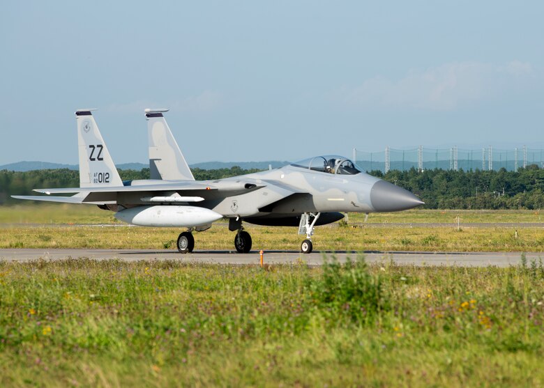 An F-22 Raptor prepares for takeoff during Aviation Training Relocation at Chitose Air Base, Japan Aug. 26, 2020. Led by Fifth Air Force, the training focused on strengthening bilateral interoperability with Koku-Jieitai Airmen in key areas such as defensive counter-air and Agile Combat Employment capabilities.