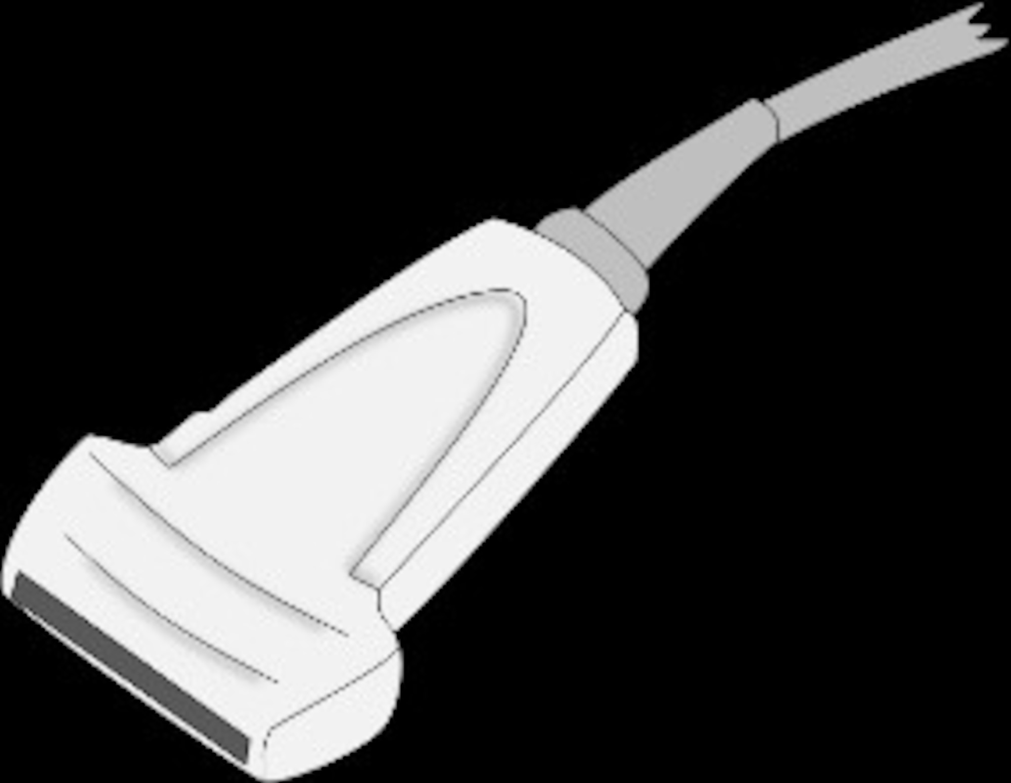 Conventional ultrasound hand-held rigid array of transducers. (Courtesy graphic)