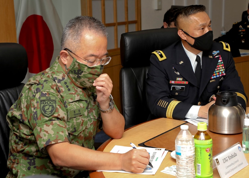 U.S. Army Japan Headquarters, August 20, 2020 in honor of Lt. Gen. Yoshihide Yoshida, Japan Ground Self-Defense Force's Ground Component Command's Commanding General, an Honors Ceremony was rendered by Maj. Gen. Viet. X. Luong, USARJ's Commanding General.