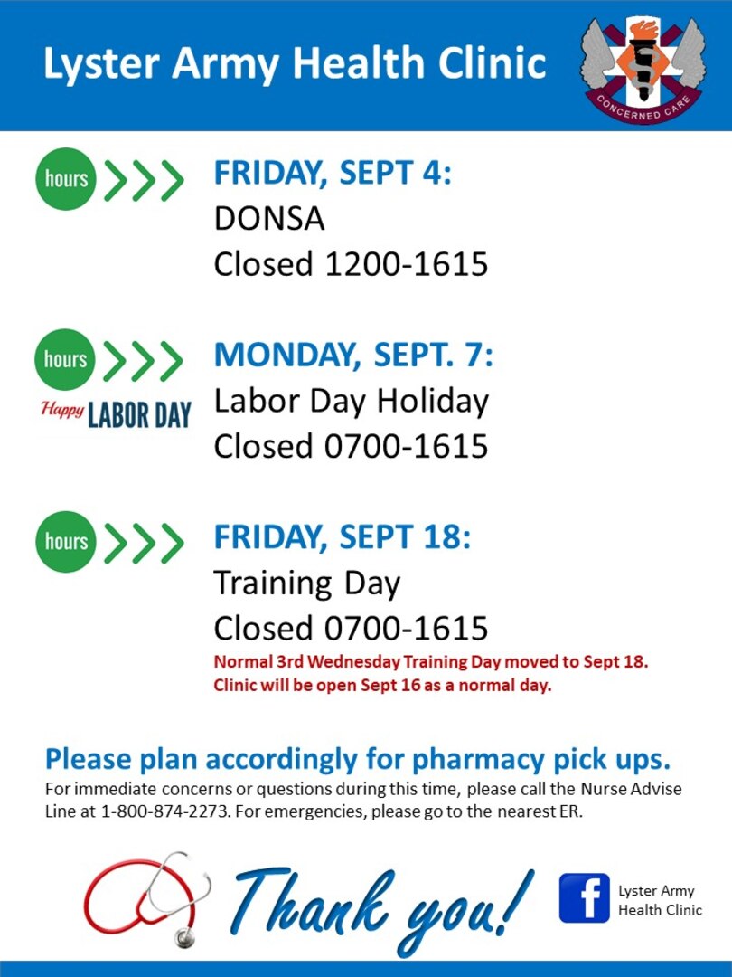 Sept Clinic Hours