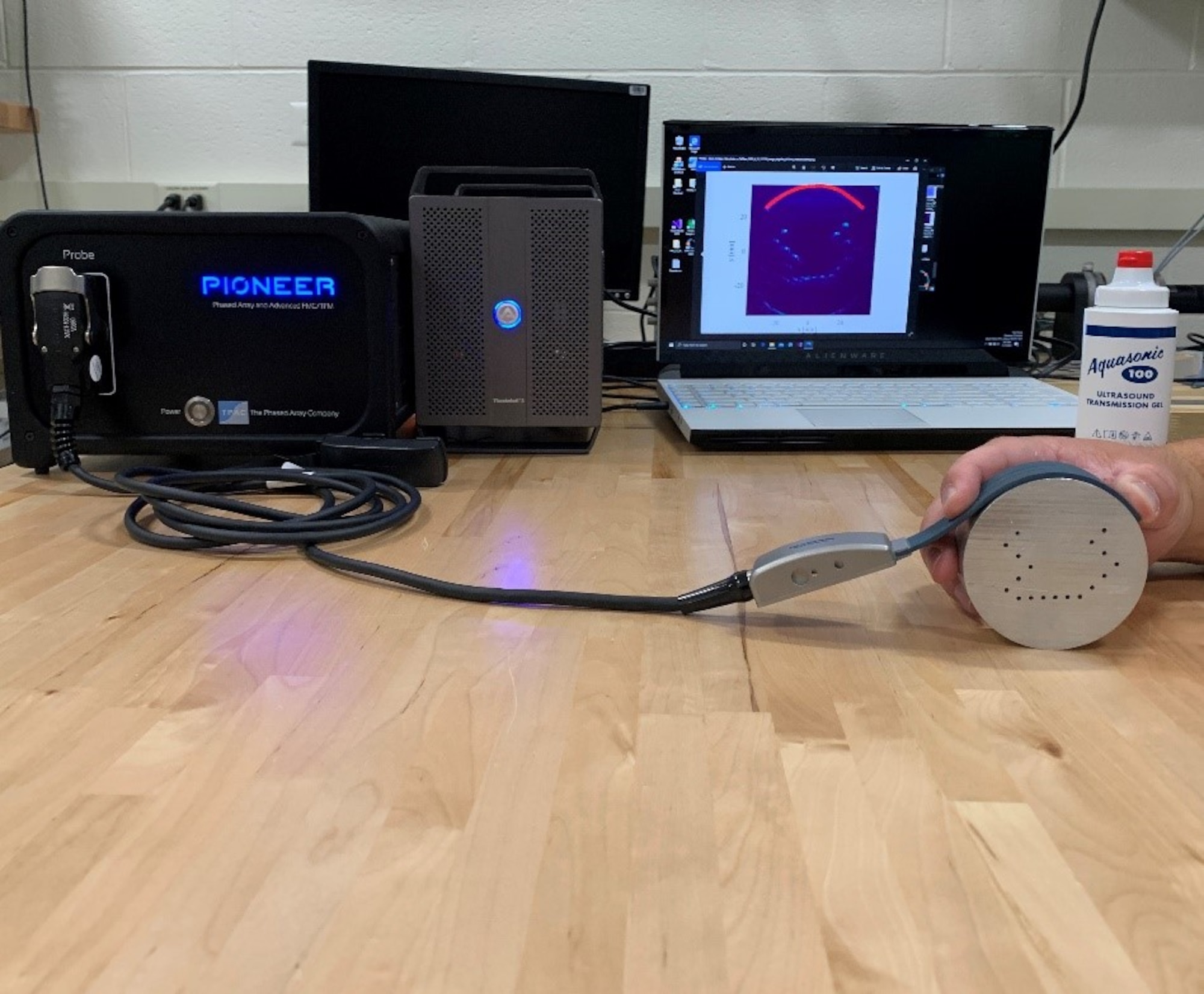 Flexible transducer prototype determines the location of transducers in a flexible array, so that ultrasound image can be determined without a rigid arrangement of transducers. (Courtesy photo)