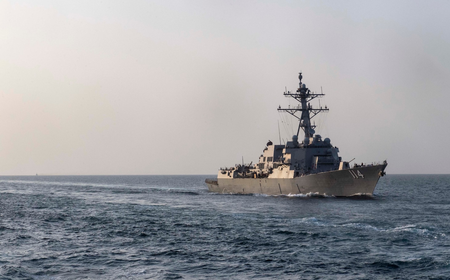 The guided-missile destroyer USS Ralph Johnson (DDG 114) transits the Arabian Gulf Aug. 27, 2020.