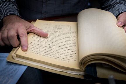 Gary W. Boyd, Air Education and Training Command historian, reads through documents of the formation of Randolph Field July 28, 2020 at Joint Base San Antonio-Randolph, Texas. A respected researcher and writer of history, Boyd has lived through several significant periods of history—all of which he believes has determined our present and shapes our future.