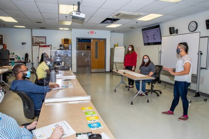 Code 2320.7 Leslie Mok, Code 2310.7 Beka Adams, and Code 2370 Meagan Goodwin lead a training course for fellow engineers.