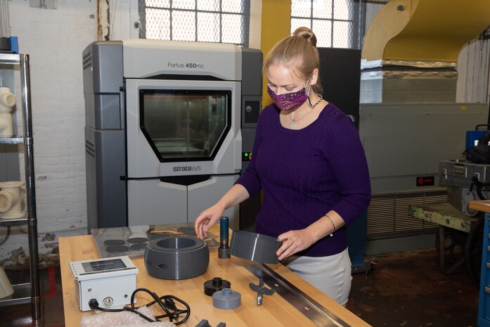 Norfolk Naval Shipyard Additive Manufacturing Lead Jessica Roberts shares some of the tools and prints begun as part of the Navy Additive Manufacturing Part Identification Exercise (NAMPIE).