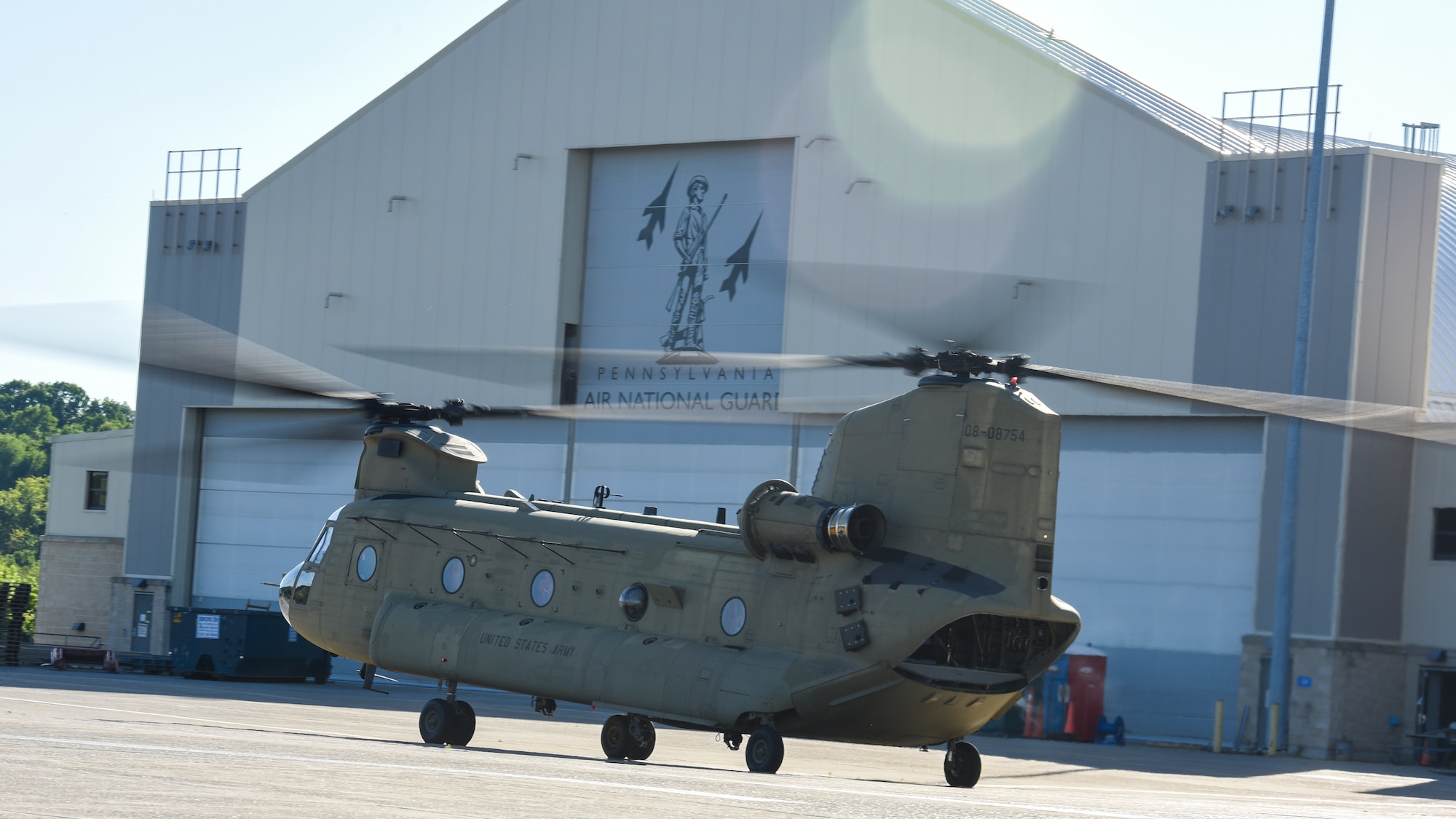 A Chinook taxis on the 171st Ramp
