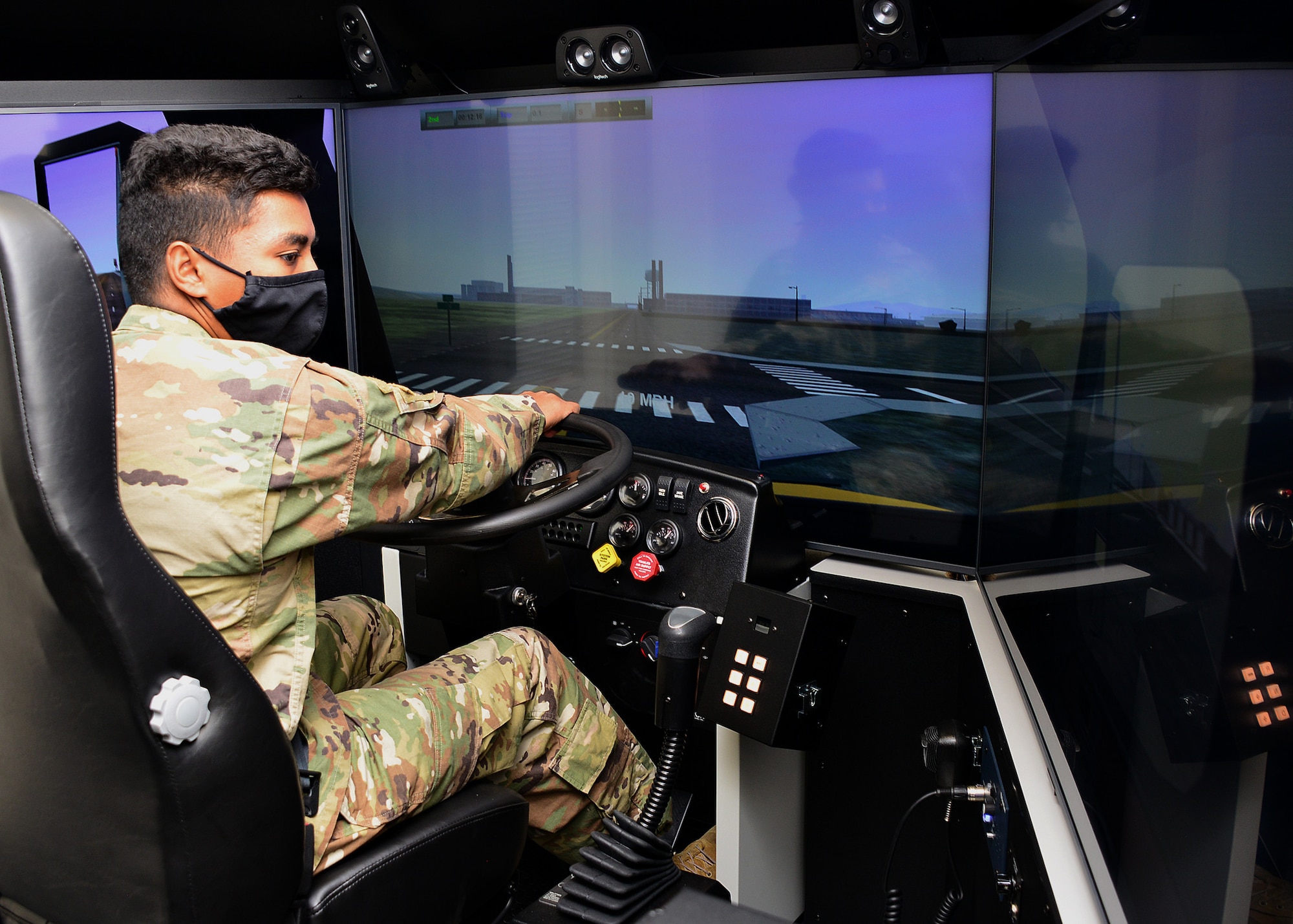 Airman operates driving simulator