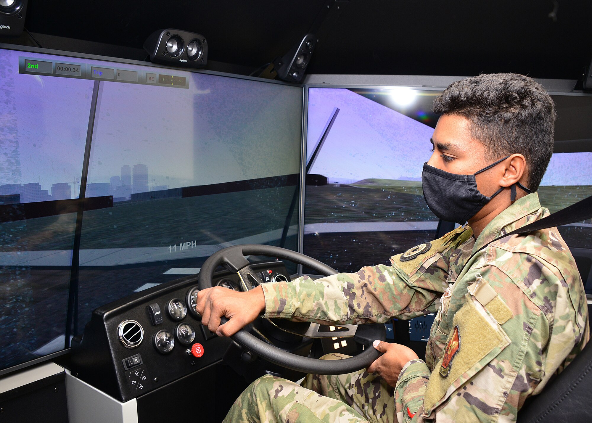 Airman operates driving simulator