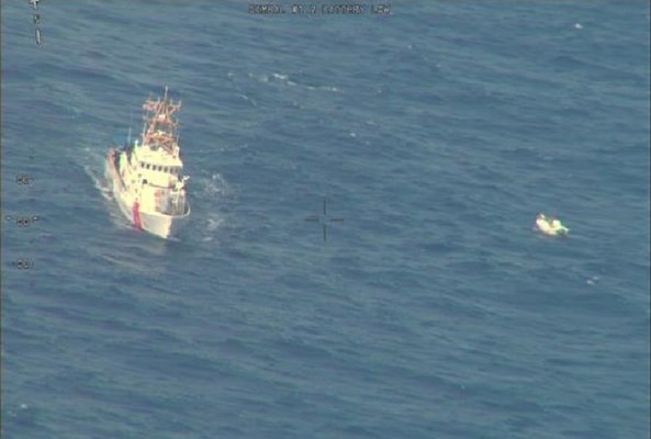 PACIFIC OCEAN (Nov. 30, 2020) - A US Navy P-8A Poseidon aircraft from Patrol Squadron (VP) 5, the "Mad Foxes" assisted in locating a vessel Nov. 30 that had been missing for three days near the island of Saipan. The VP-5 aircraft located the vessel Nov. 30, and remained on station until a U.S. Coast Guard vessel and a merchant vessel arrived to assist in rescue efforts. The "Mad Foxes", stationed in Jacksonville, Florida, are currently deployed to Kadena Air Force Base in Okinawa, Japan. (U.S. Navy courtesy asset)