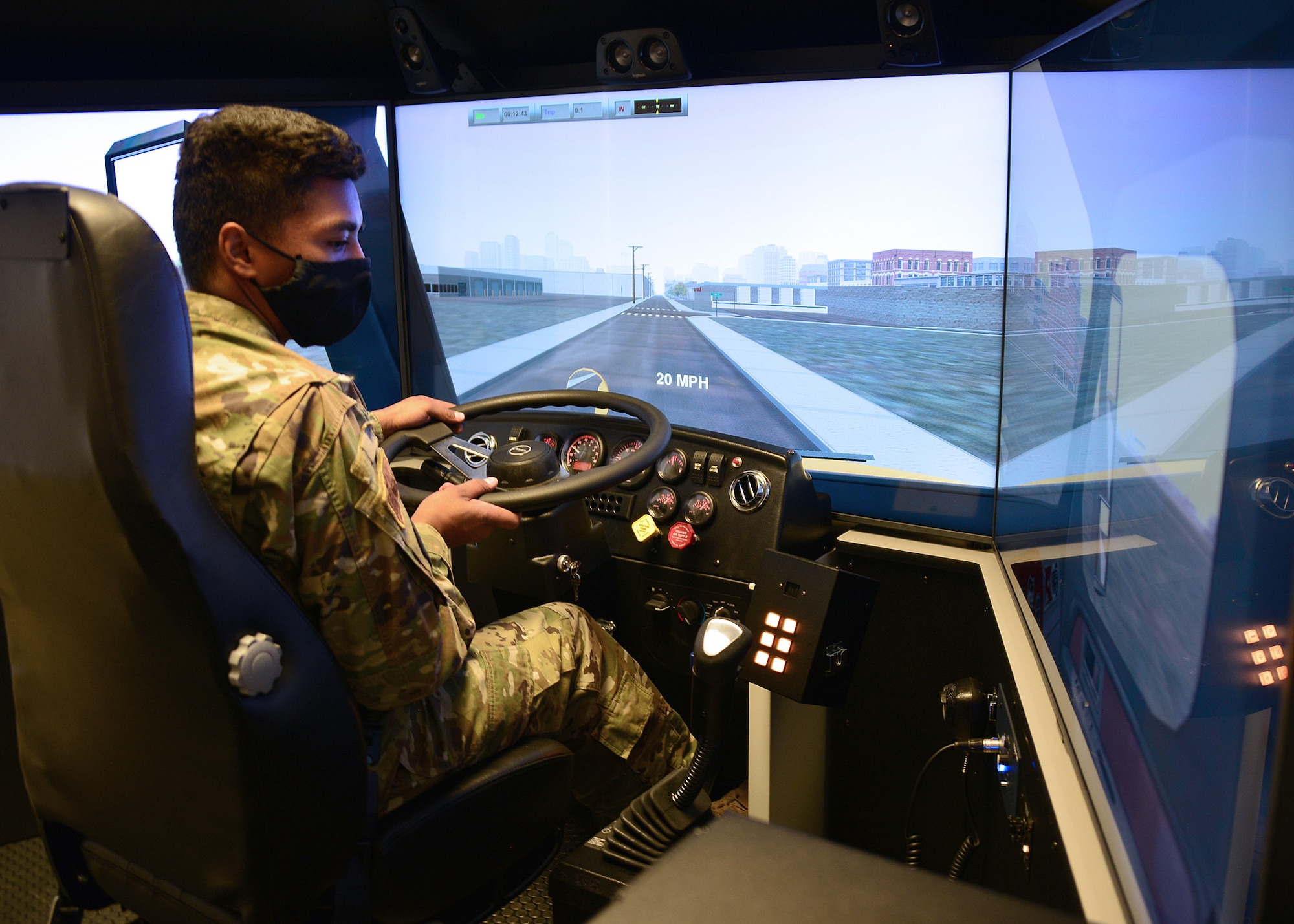 Airman operates driving simulator