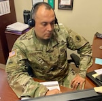 Sgt. Maj. Alejandro Pereyra Alaniz, U.S. Army South PISAJ 14 coordinator, virtually takes part in PISAJ 14 at Army South Headquarters, Joint Base San Antonio-Fort Sam Houston, Texas, Nov. 12. PISAJ, an acronym in Spanish for “Programa Integral Para Suboficiales de Alta Jerarquia,” is a U.S. Army South-hosted comprehensive program for senior noncommissioned officers in the U.S. and Colombian armies designed to increase capacity and regional collaboration. This year, PISAJ 14 included senior NCOs from Brazil and Mexico.