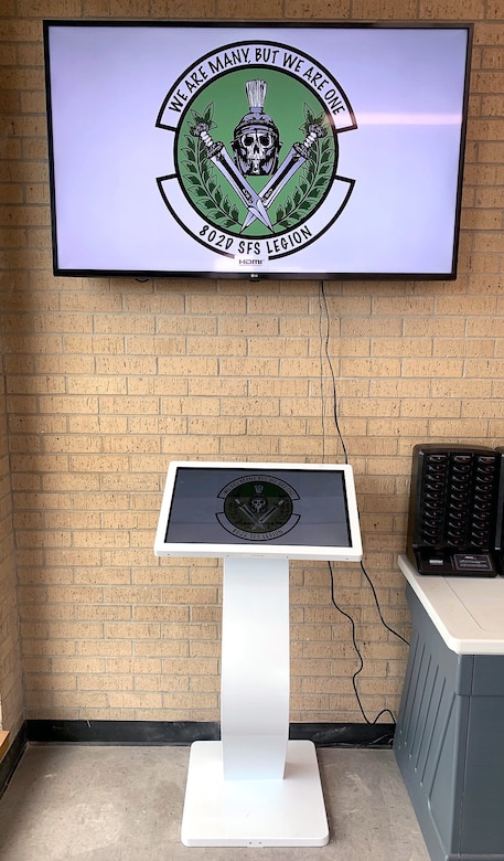 An example of the new kiosks at the Joint Base San Antonio-Lackland Luke East Visitor Control Center. The intent of the kiosk and new pager system is to minimize the number of customers in the VCCs and to allow customers to wait outside in the comfort of their vehicles until they are called to be serviced by receiving a message on their cell phone or being notified on the pager device.